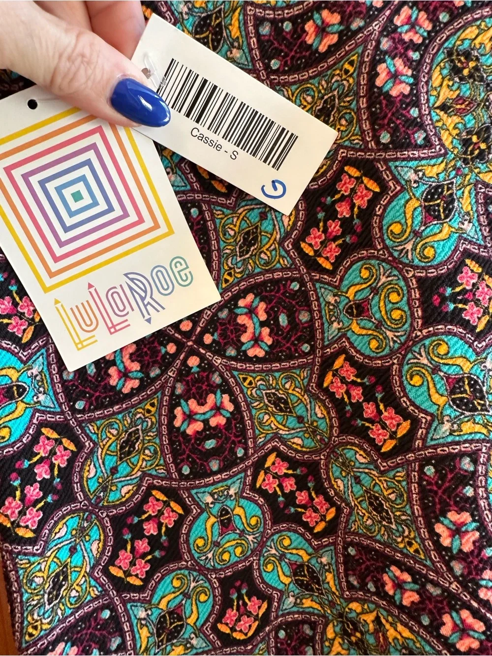 LuLaRoe Cassie Mosaic-Print Pencil Skirt in Teal, Purple, Pink
